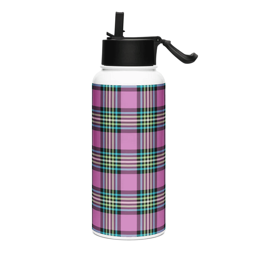Purple Orchid and Turquoise Plaid Water Bottle product image (2)