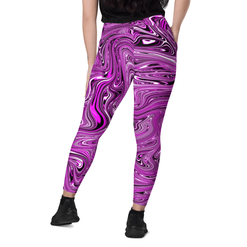 Leggings with Pockets - Purple and White Fluid Swirls product image (12)