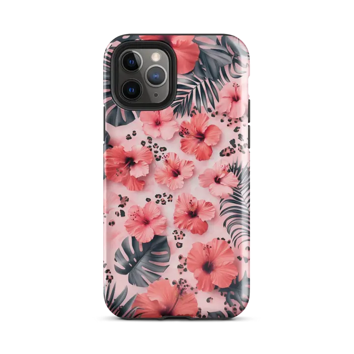 Pink Tropical Hibiscus Leopard Spots - Tough Phone Case product image (2)