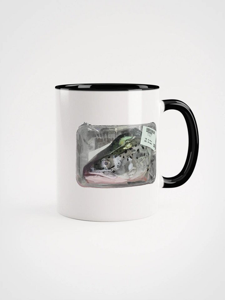 Realistic Plastic Wrapped Supermarket Salmon Fish Head Food Art COLORED Mug product image (1)