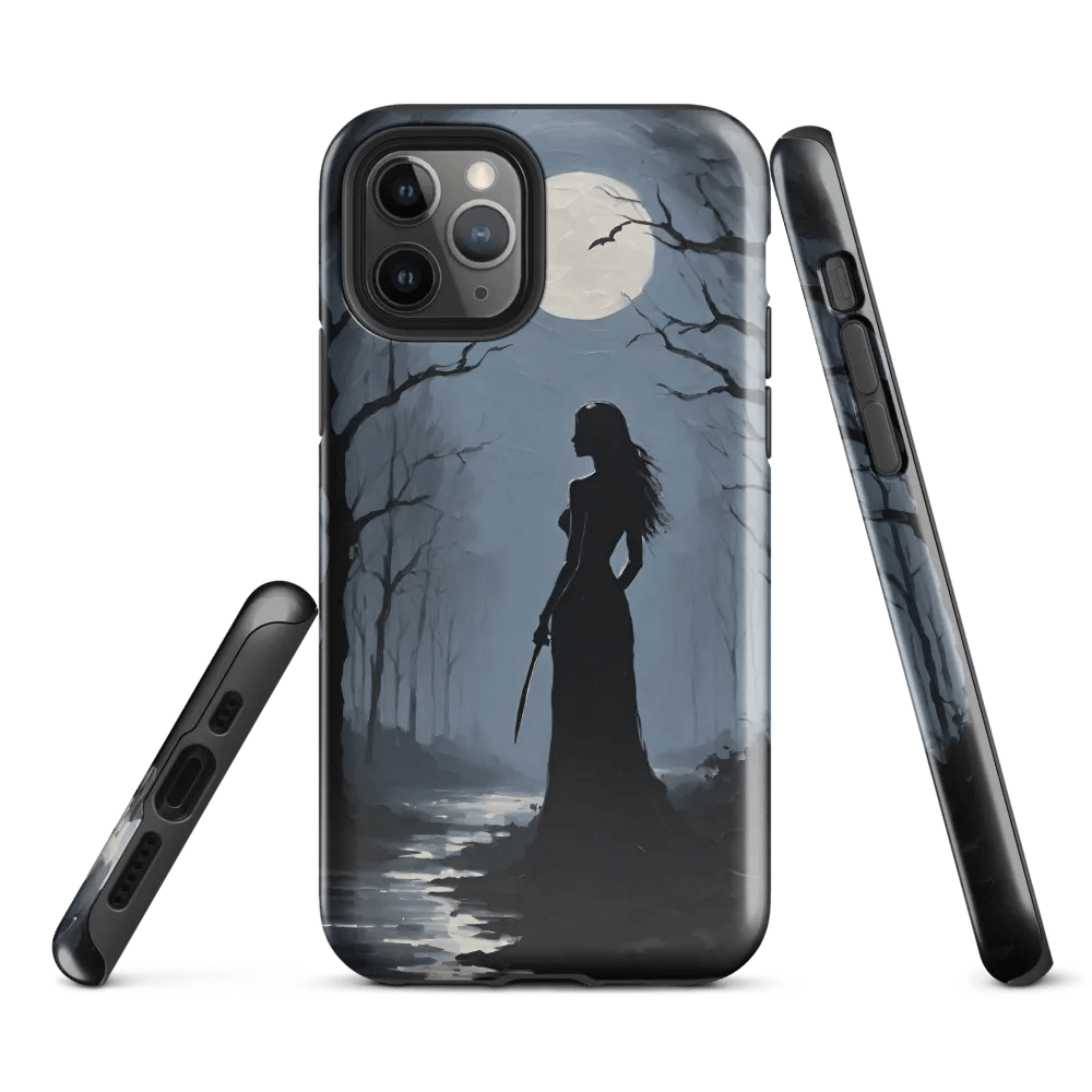 Tough Phone Case for iPhone® - Palette Knife Oil Painting of a Witch Under a Full Moon product image (1)