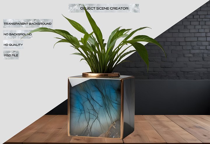 Stellar Luxe – Geometric Labradorite & Bronze Planter PNG product image (2)