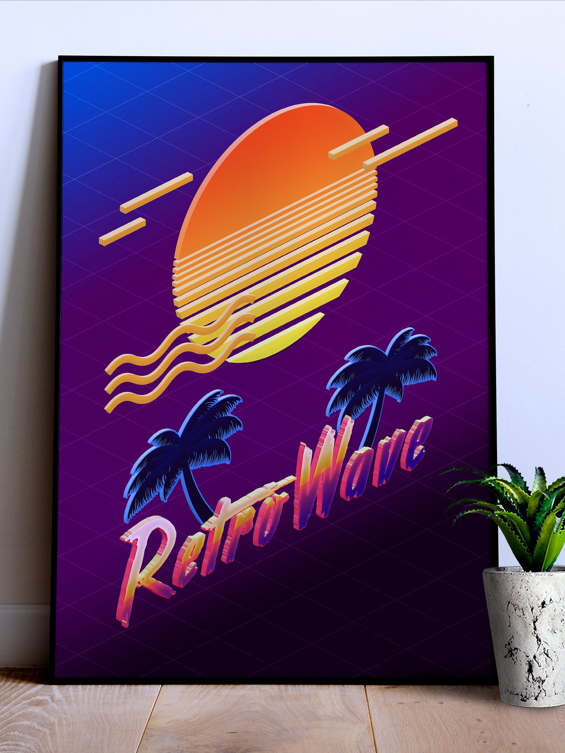 Isometric Retrowave: Sunset [synthwave/vaporwave/cyberpunk] — synthwave aesthetic poster, retrowave poster, neon poster, 1980s print product image (1)