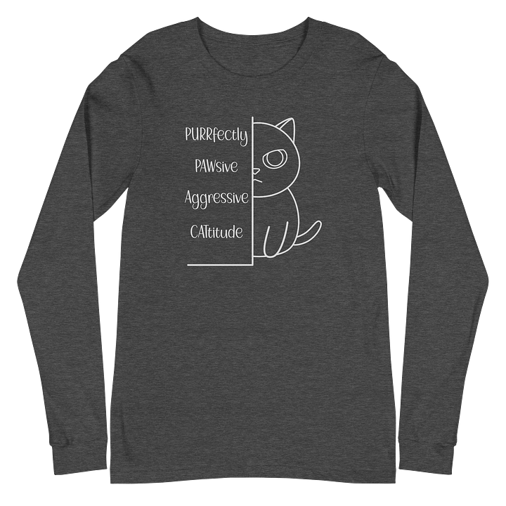 Passive Aggressive Cattitude Unisex Long Sleeve Tee, White Print product image (2)