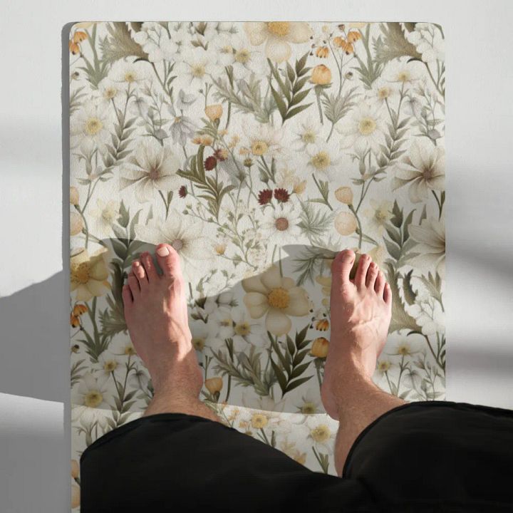White Floral Yoga Mat by Treasure Pie product image (1)