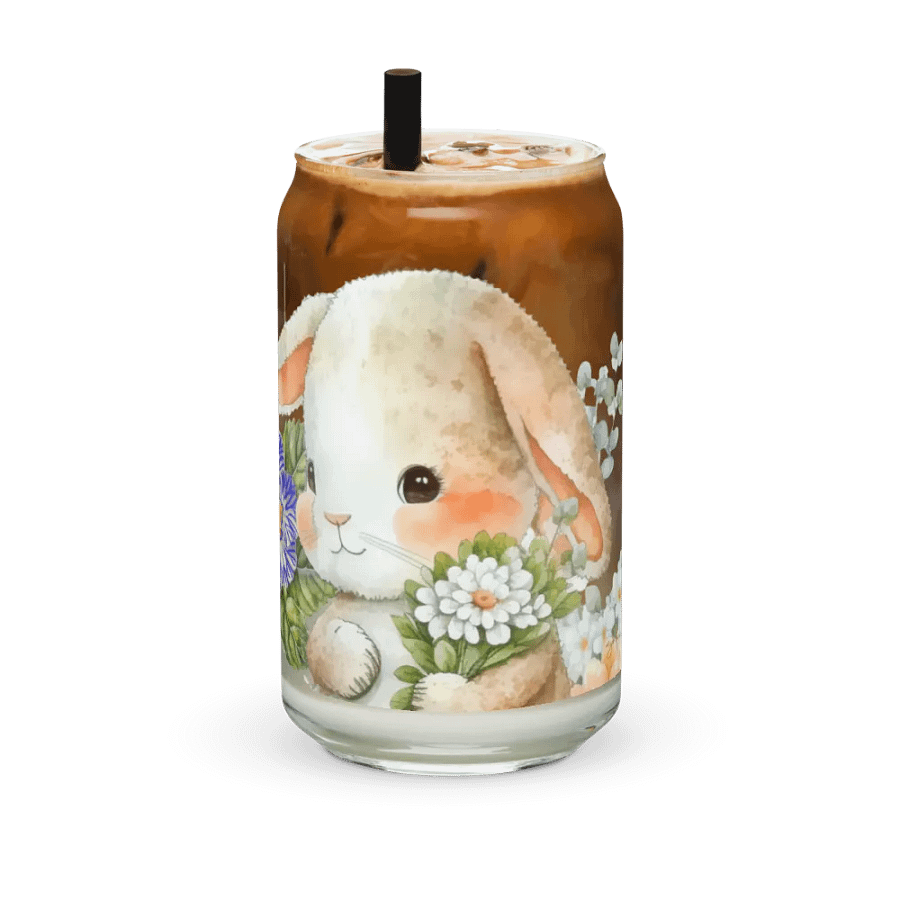 Garden Whispers: Bunny and the Primula Zebra Blues | 16oz Glass Can | Nature-Inspired Drinkware product image (12)
