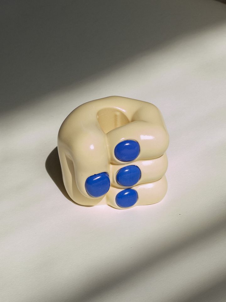 Hand Candleholder - Cream and Blue product image (1)