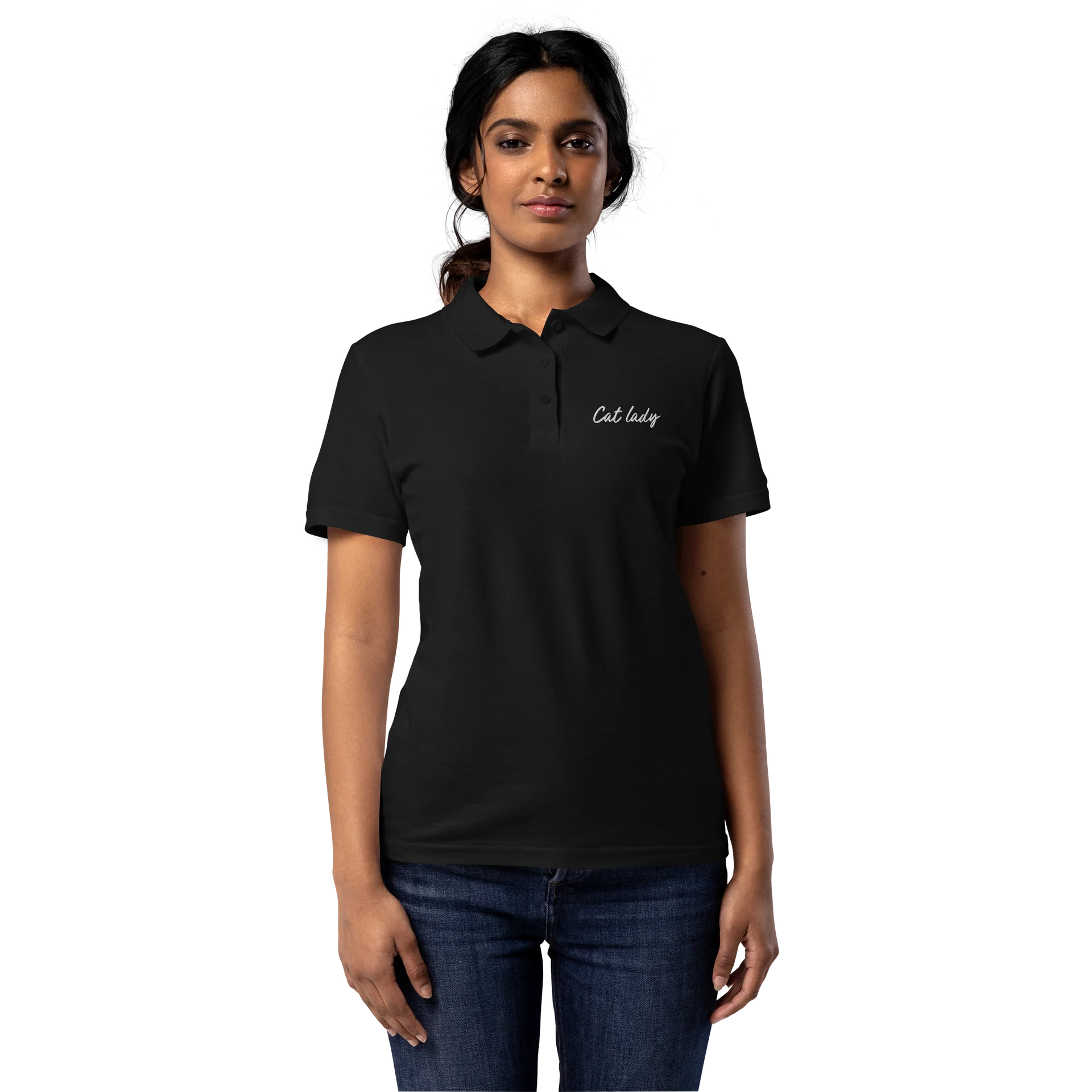 Cat lady Embroidered polo tee product image (1)
