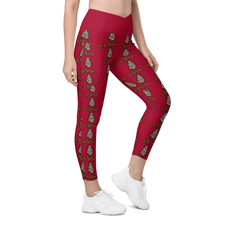Chocolate Holiday Snack Cake All-Over Print Red Crossover Leggings with Pockets product image (5)