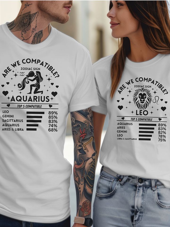 Aquarius Zodiac Sign Romantic Compatibility T-Shirt - Bella Canvas 3001 Unisex Staple T-Shirt - Light Colors product image (2)