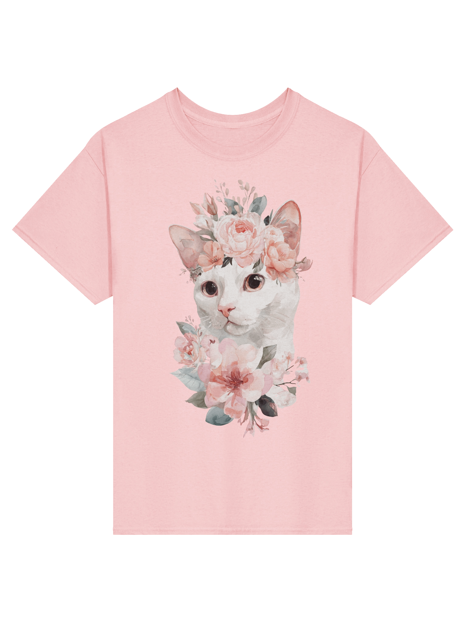 "Blossom Feline" T-Shirt: Watercolor Cat with Floral Crown Tee product image (1)
