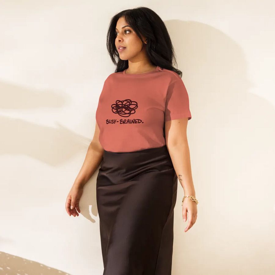 BUSY-BRAINED (maroon design) printed waist-length tee product image (4)