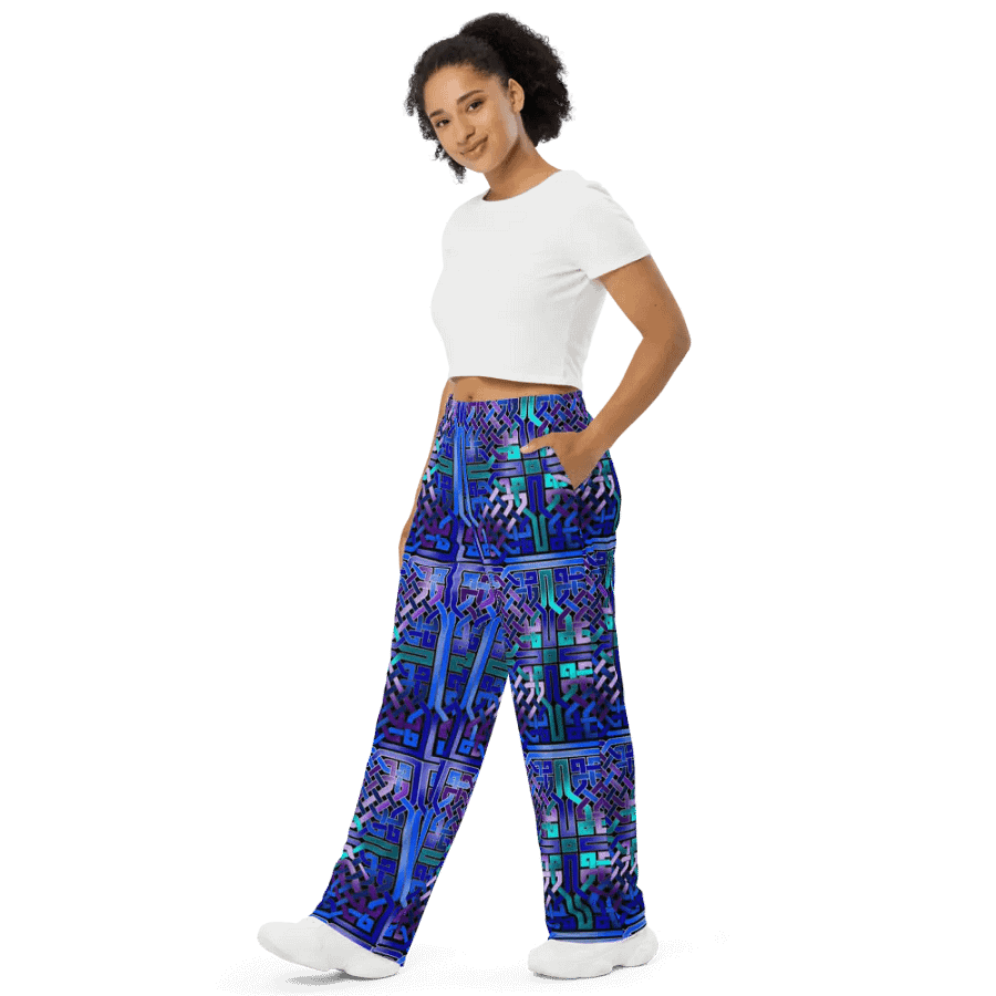 Blue Celtic Knot Pattern Wideleg Pants product image (4)