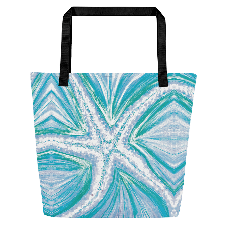 Bright Cyan Starfish Tote Bag | Ocean Pop on Crisp White | by Monique Faella Designs™ product image (1)