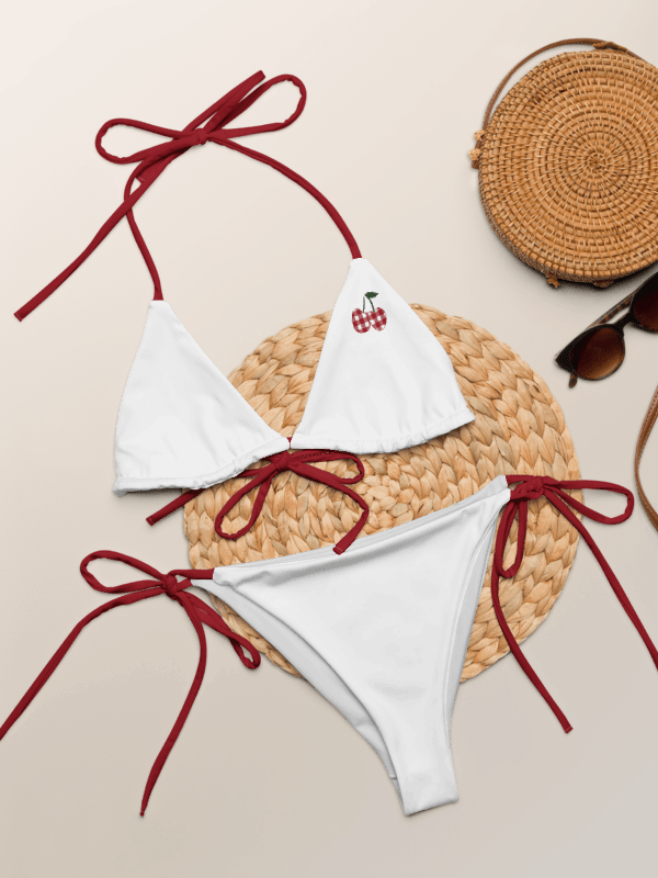 Gingham Cherry Low Rise Cheeky String Bikini, White product image (1)