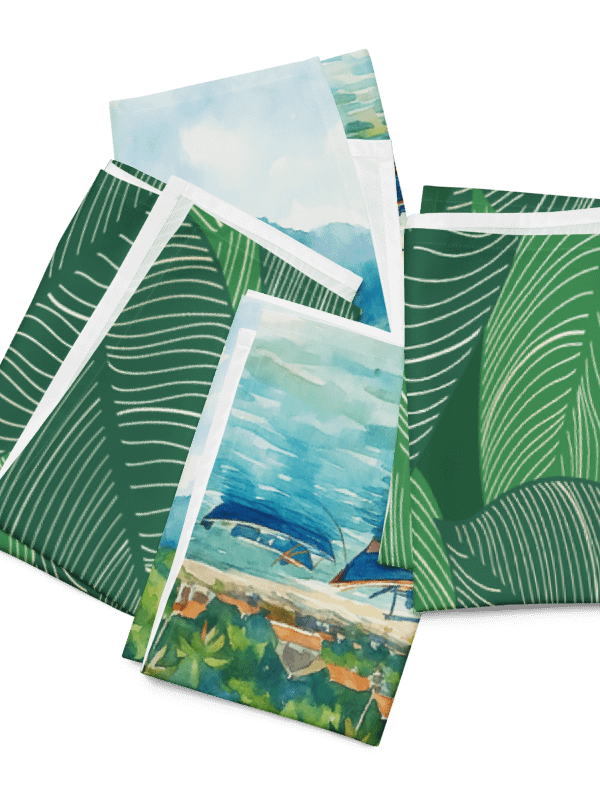 Tropical Coastal Cloth Napkins – Set of 4 | 2 Watercolor Beach & 2 Foliage Print | 20" x 20" product image (7)