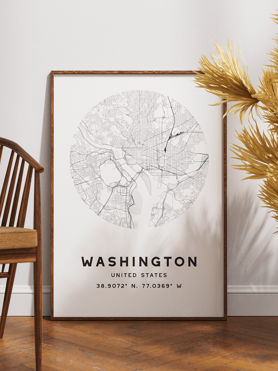Washington Street Map Poster – White Minimalist Circular City Art product image (1)