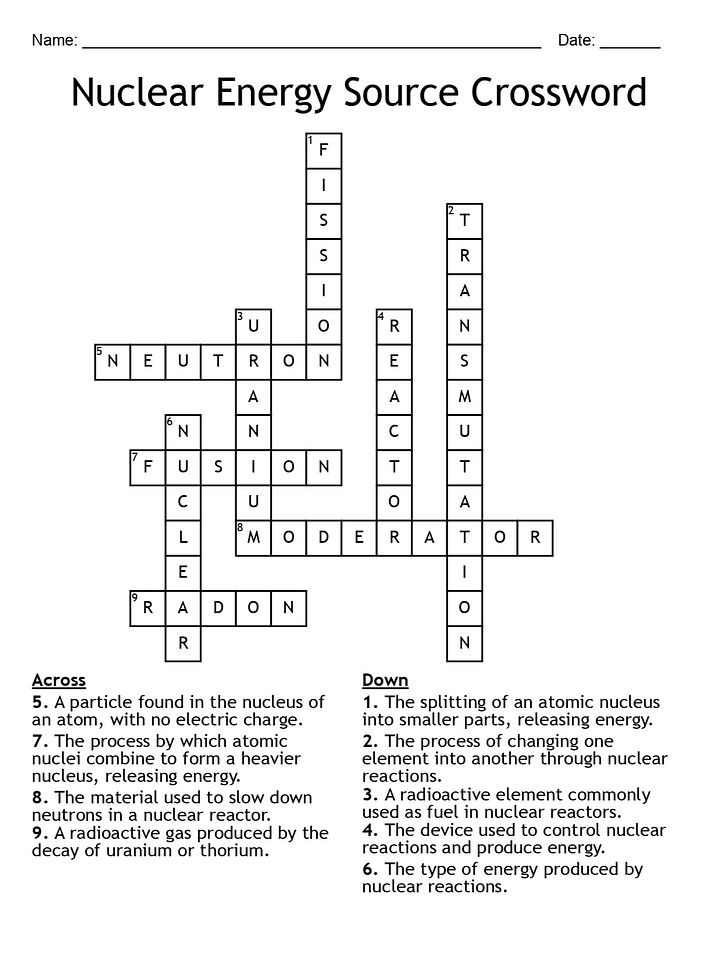 Nuclear Energy Source Crossword Puzzle – Fun Science Activity product image (2)