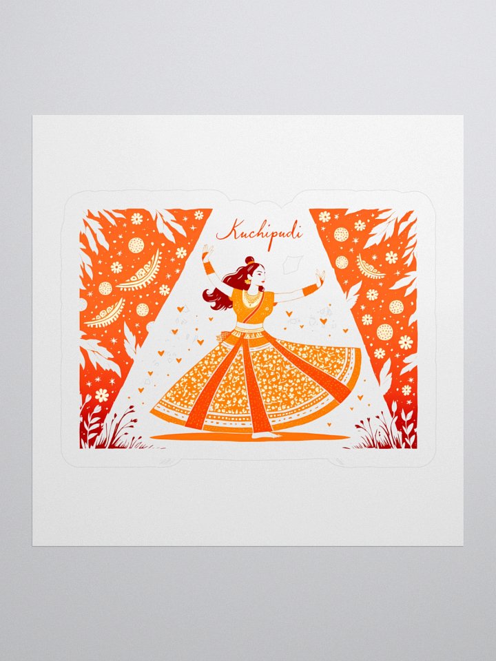 Elegant Kuchipudi Performance | Orange-Hued Art Print Sticker product image (2)
