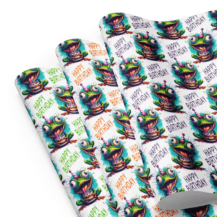 Frog Birthday Wrapping Paper Sheets | Happy Birthday Gift Wrap Set product image (1)