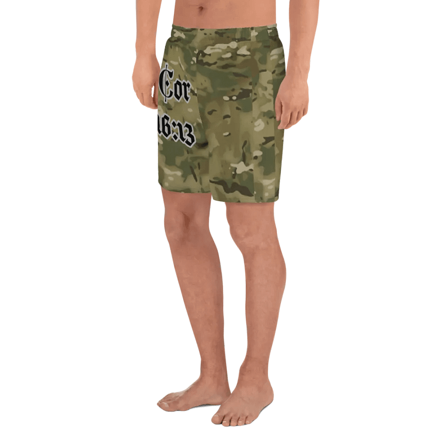 Faithful Camo: 1 Corinthians 16:13 Unisex Athletics Shorts - Multicam product image (4)