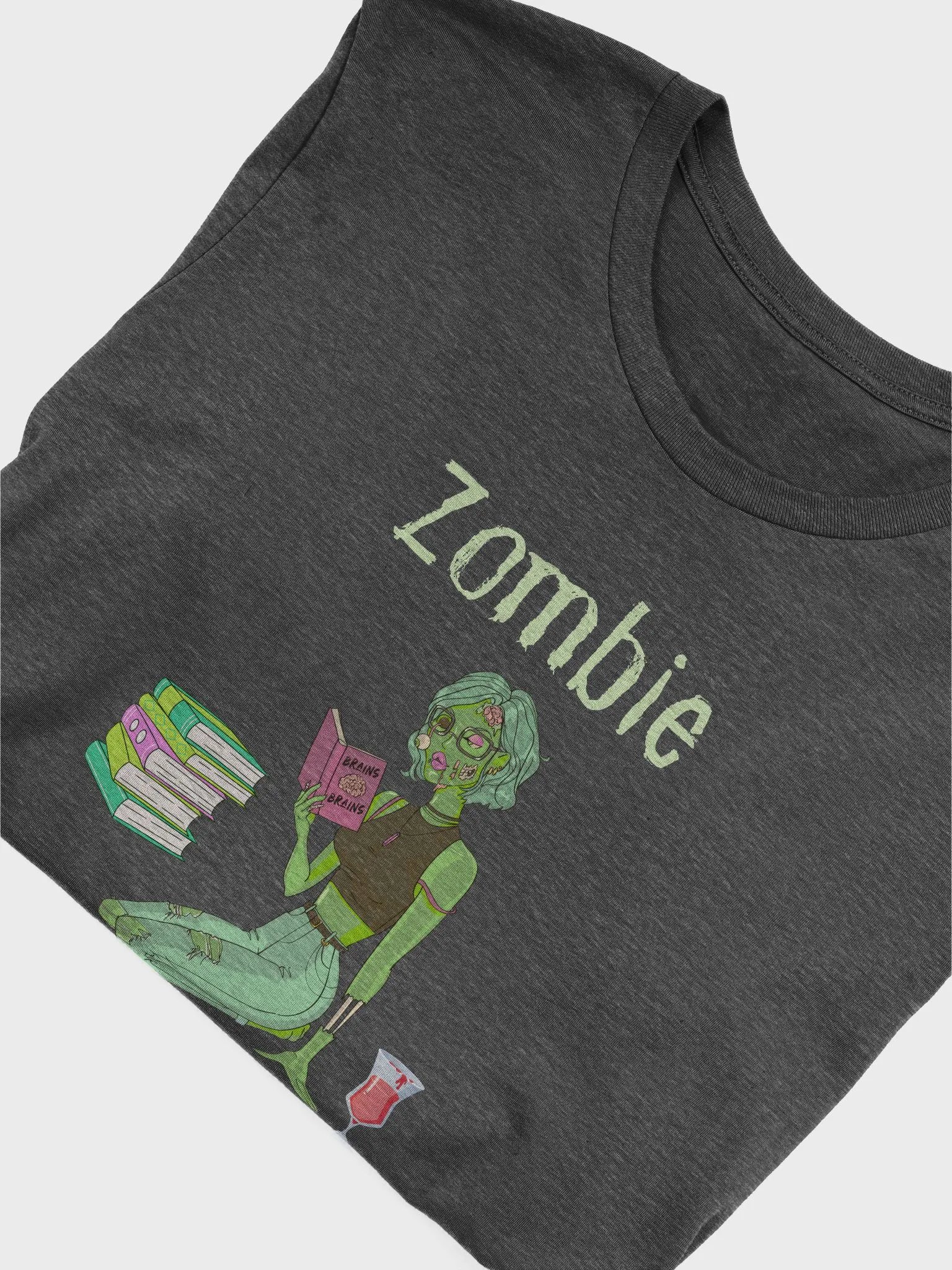 Zombie Book Lover Dark Grey T-shirt product image (5)