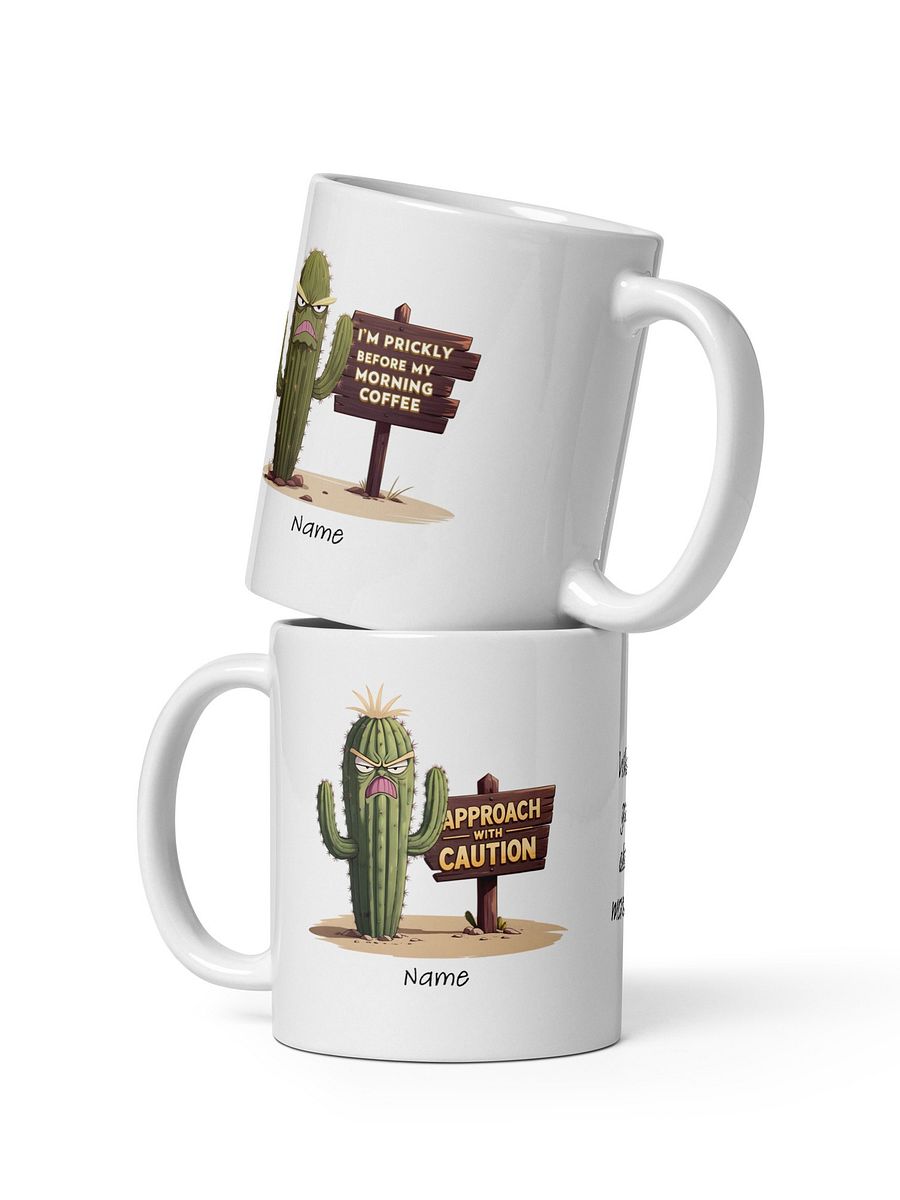 Personalized Grumpy Cactus Before Morning Coffee White Glossy Mug product image (1)