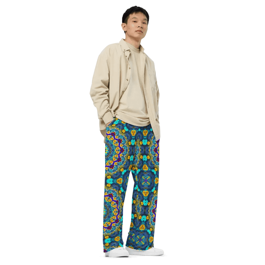 Blue Green Blur Kaleidoscope Wideleg Pants product image (3)