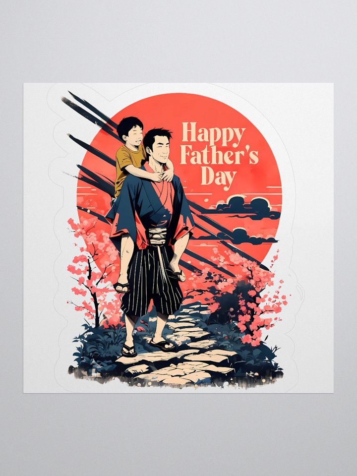 Happy Father’s Day Illustration | Vibrant Sunset & Blossoms Print Sticker product image (1)