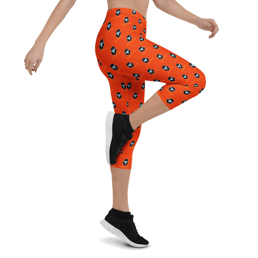 Synthsquatch Fitness Bigfoot Monogram Logo All-Over Print Capri Leggings (Neon Orange) product image (4)