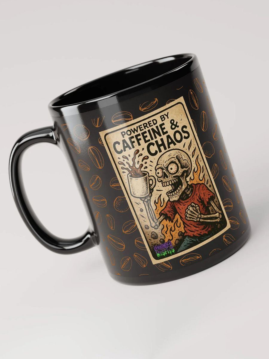 Powered by Caffeine & Chaos - Black Glossy Mug product image (5)