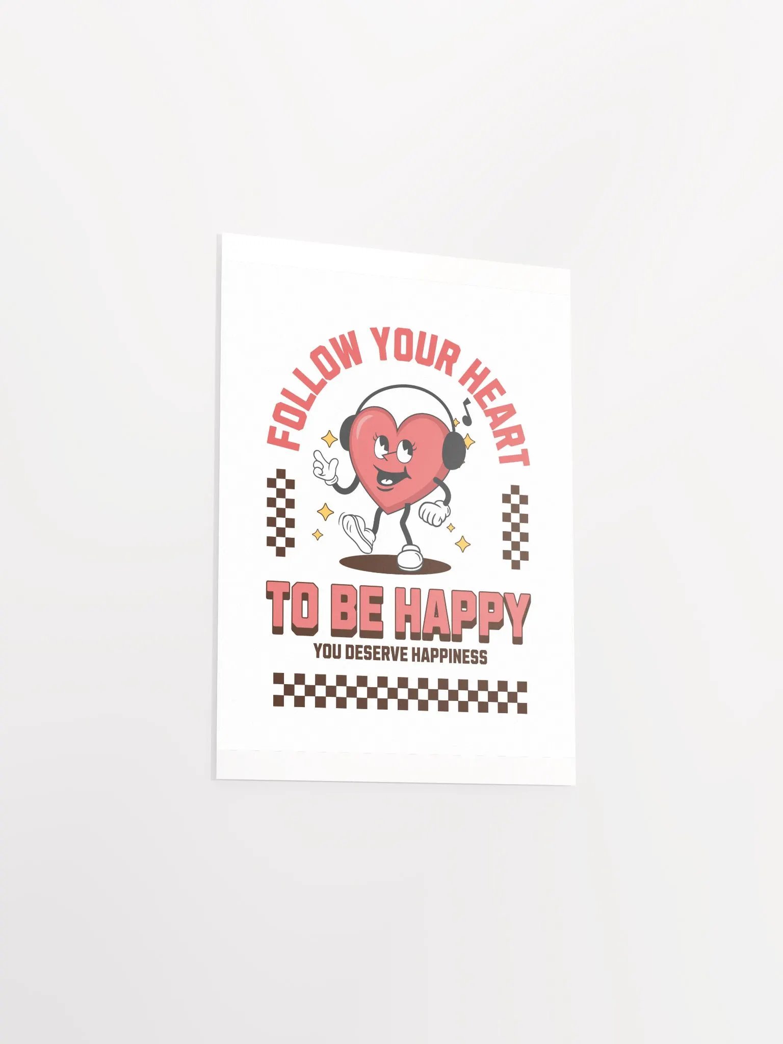 Follow Your Heart Happiness Quote & Vintage Heart Mascot Retro Art Print product image (10)