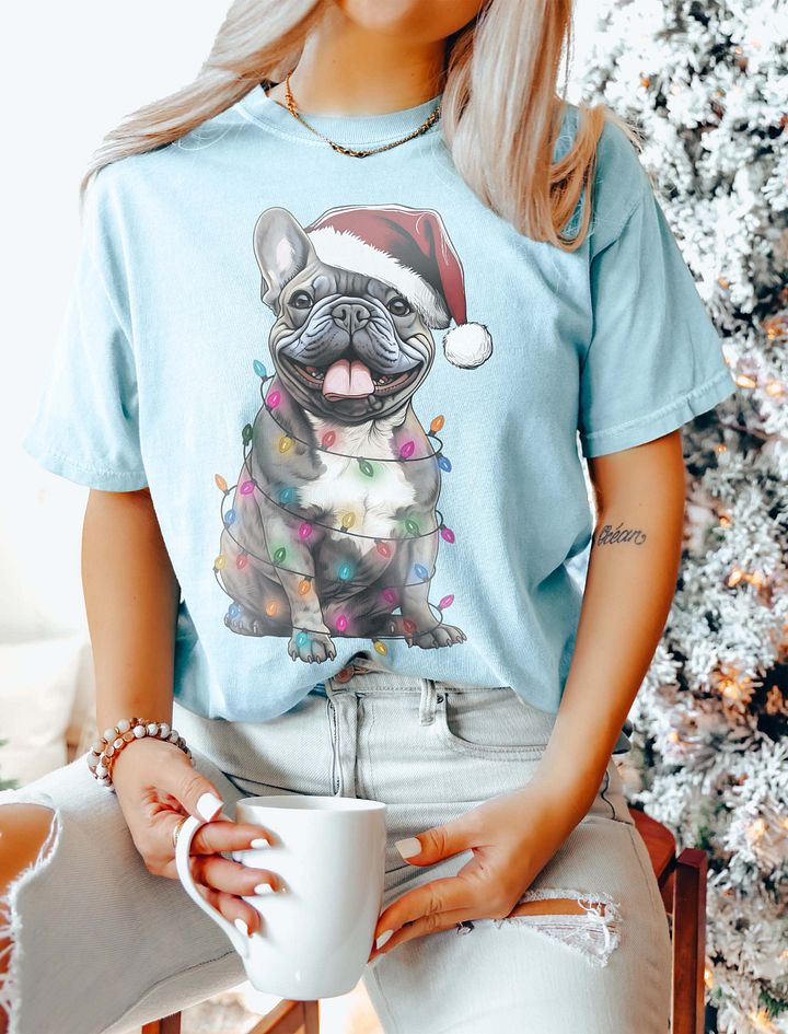 Funny French Bulldog(Blue) Christmas T-Shirt for Frenchie Paw-rents product image (11)