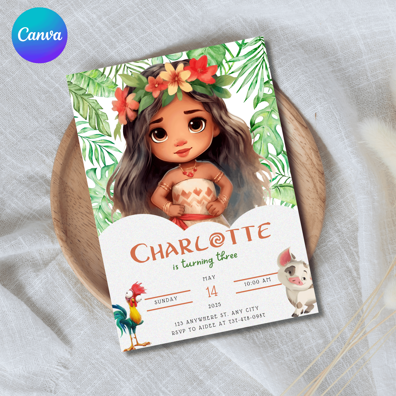 Moana Themed Invitation Template – Canva Editable Tropical Invite product image (1)