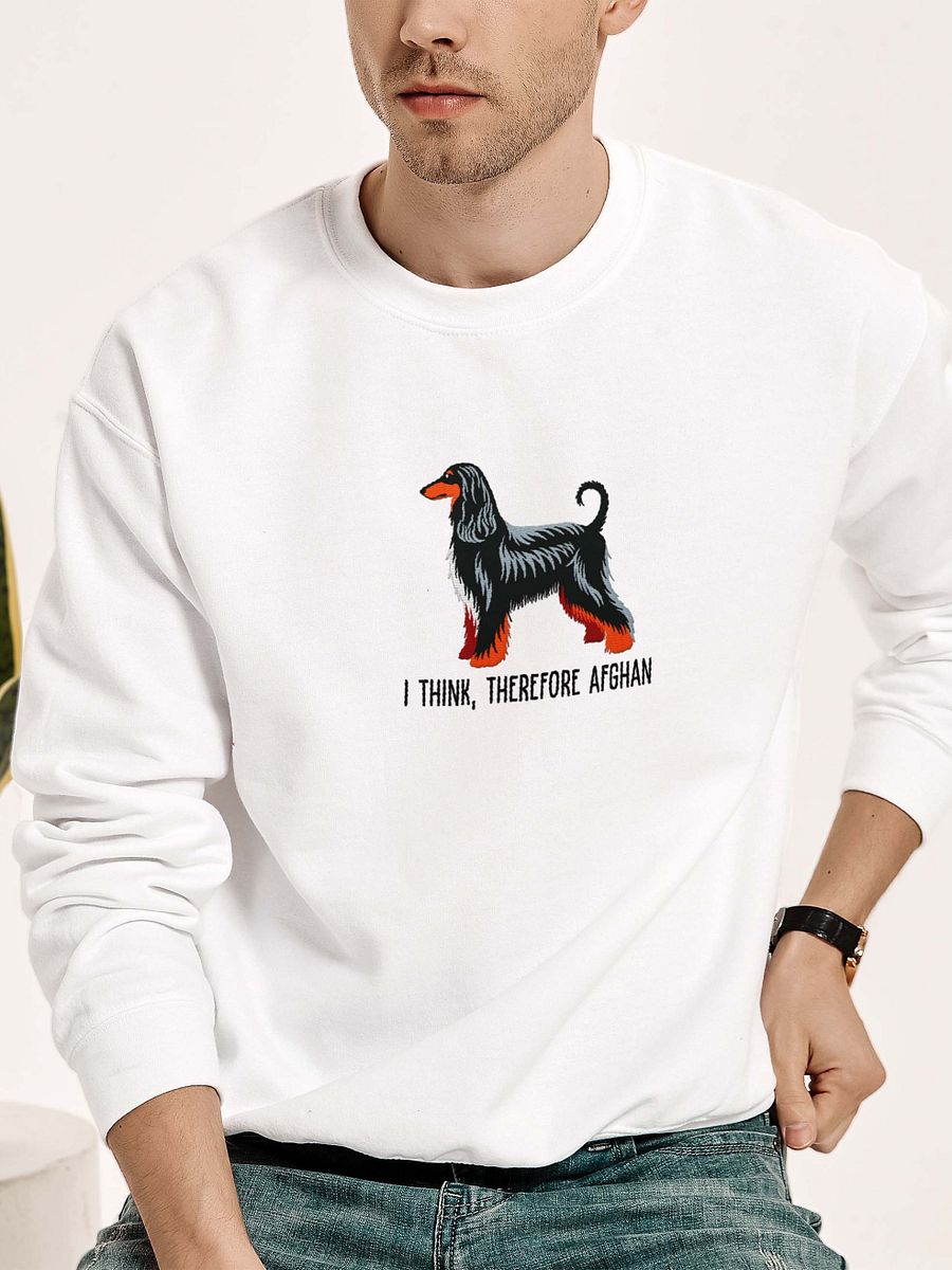 I Think Therefore Afghan Sweatshirt (Embroidered) of an Afghan Hound(Black & Tan) product image (2)