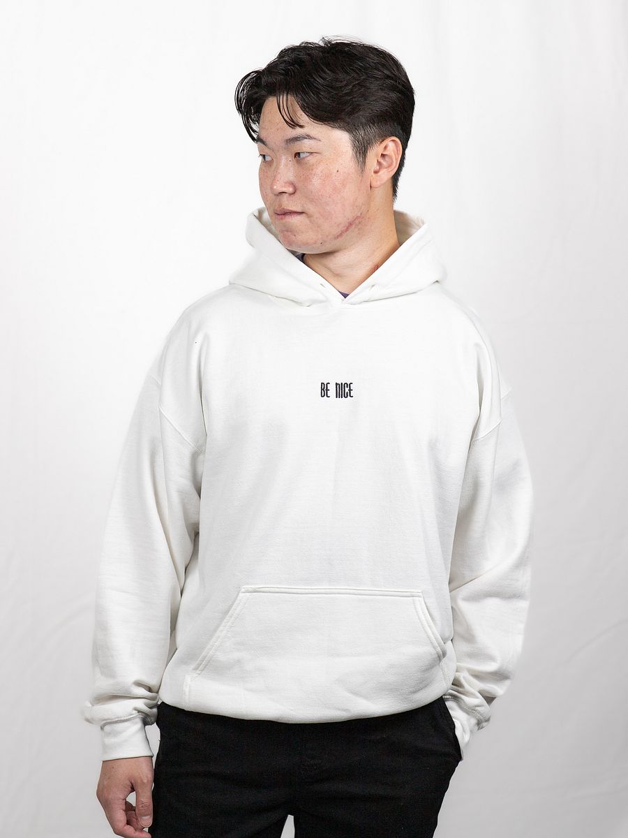 BE NICE Embroidered Message Hoodie (Black Text) product image (2)