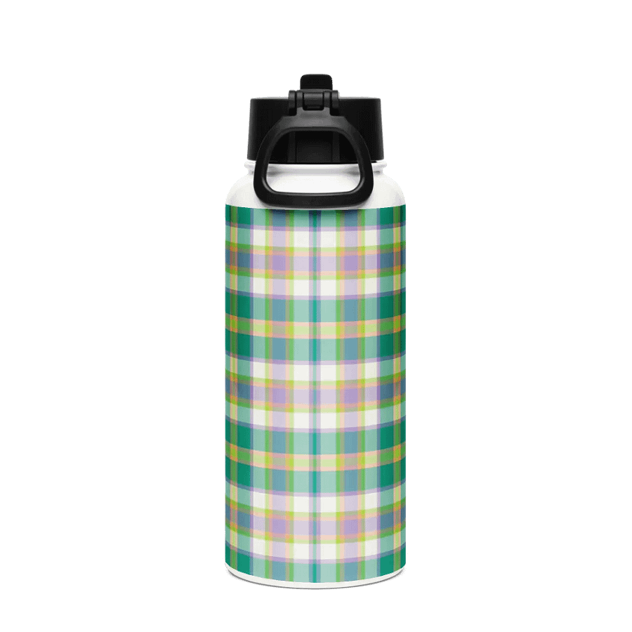 Seafoam Green and Purple Plaid Water Bottle product image (3)