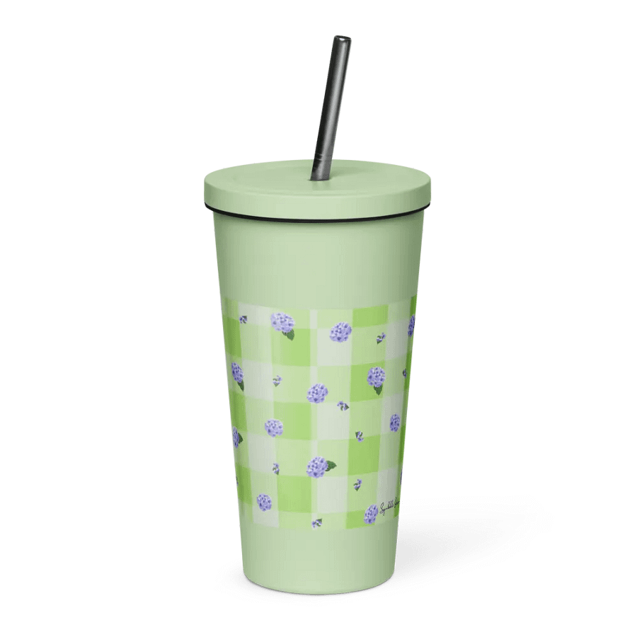 Hydrangeas on Gingham Metal Tumbler product image (3)
