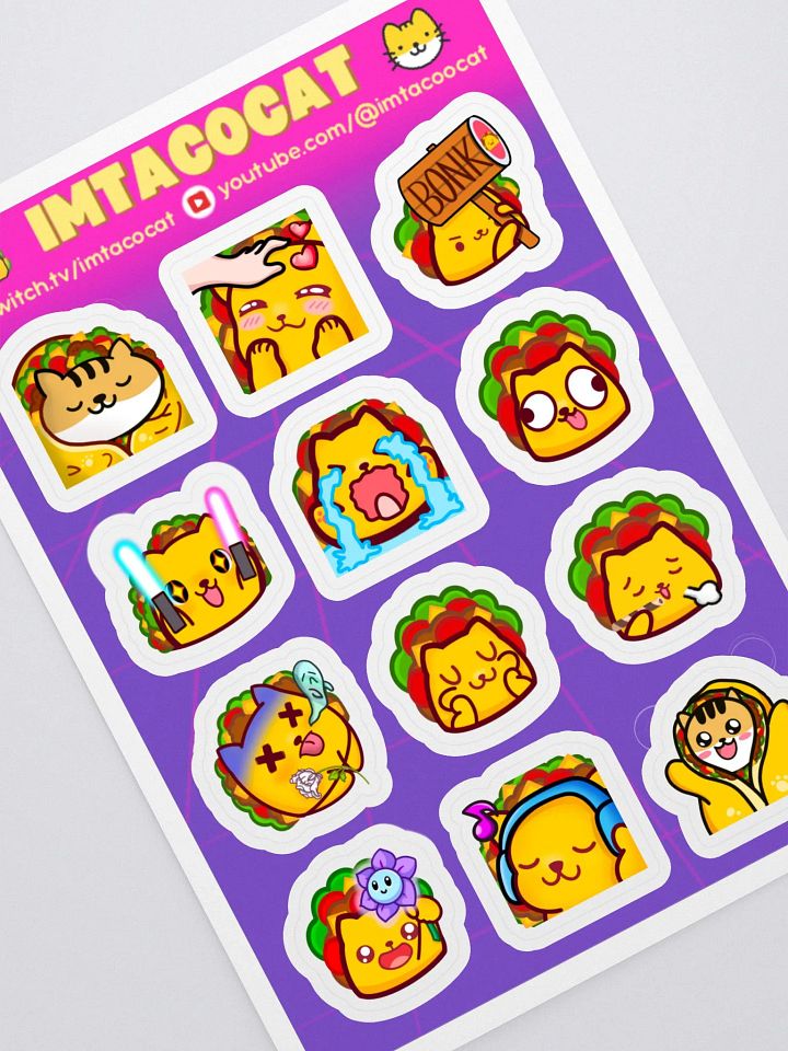 Cutie TacoCat Emote Sticker Sheet product image (1)