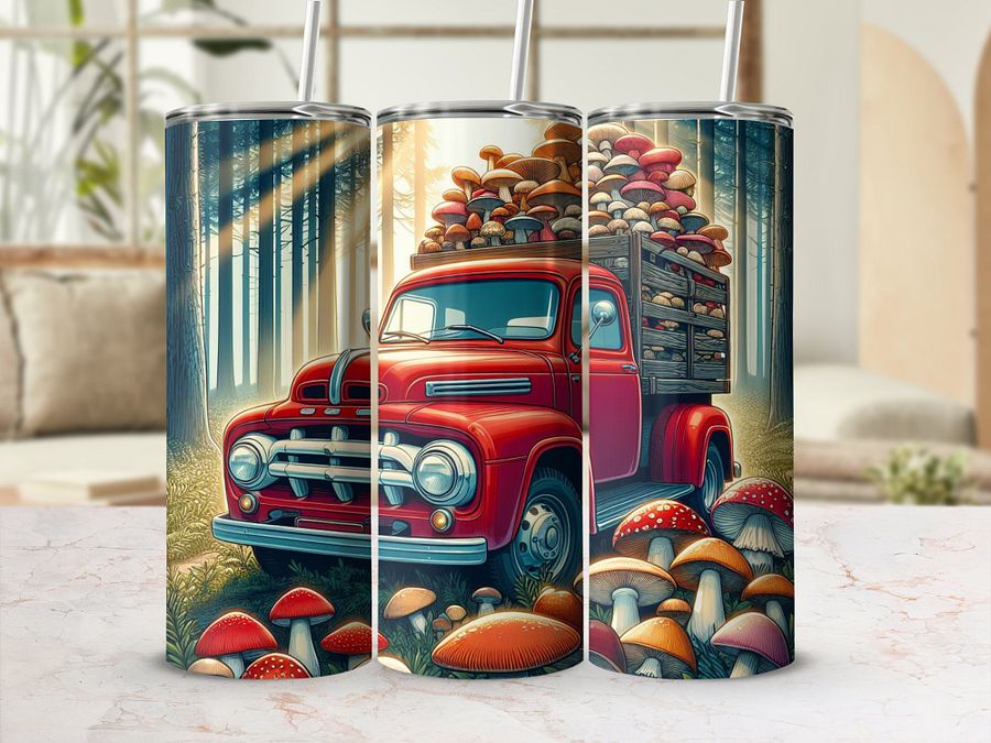 Vintage Mushroom Truck Adventure – Tumbler Wrap & Wall Art Bundle product image (1)