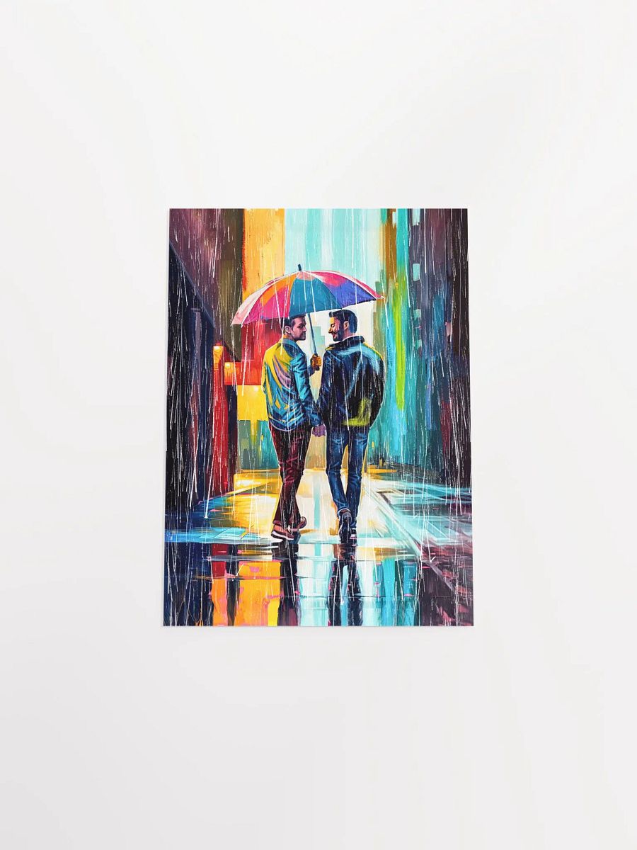 Gay Couple In The Rain – Colorful Two Hearts Matte Poster product image (33)