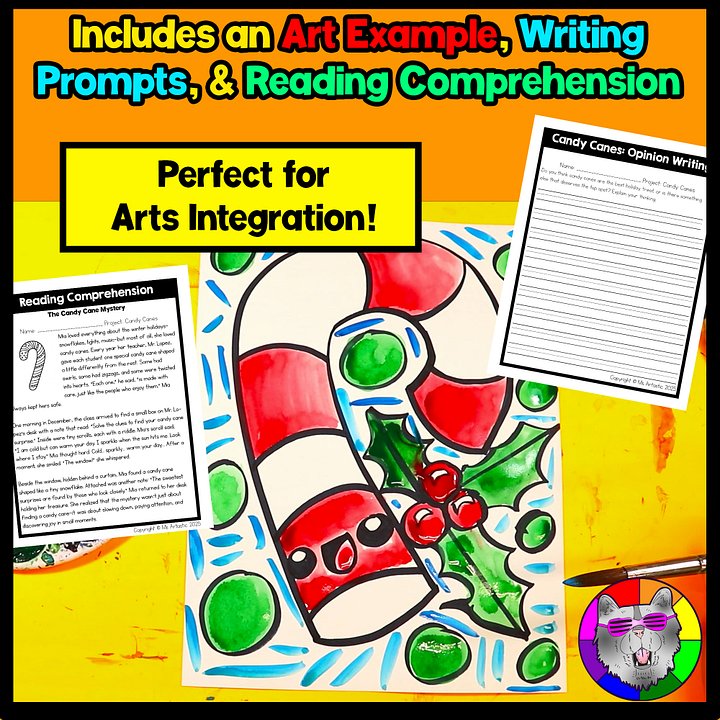 Christmas Art Project Candy Cane Art Lesson Christmas Art Activity December Art product image (2)