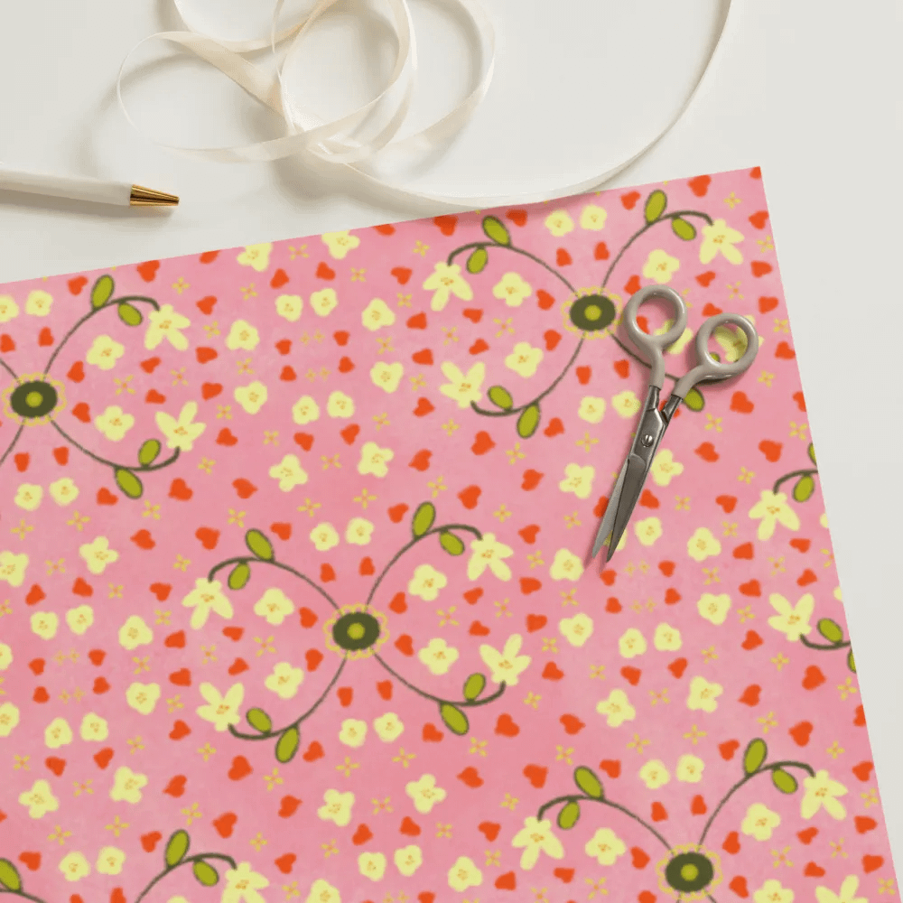 Hearts and Flowers Pink Wrapping Paper product image (11)
