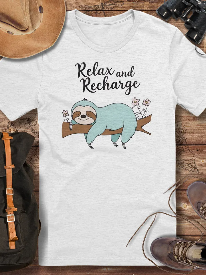 Sloth Relax and Recharge T-Shirt, Self Care Gift, Nature Lover tee, Lazy Sloth T-shirt product image (1)