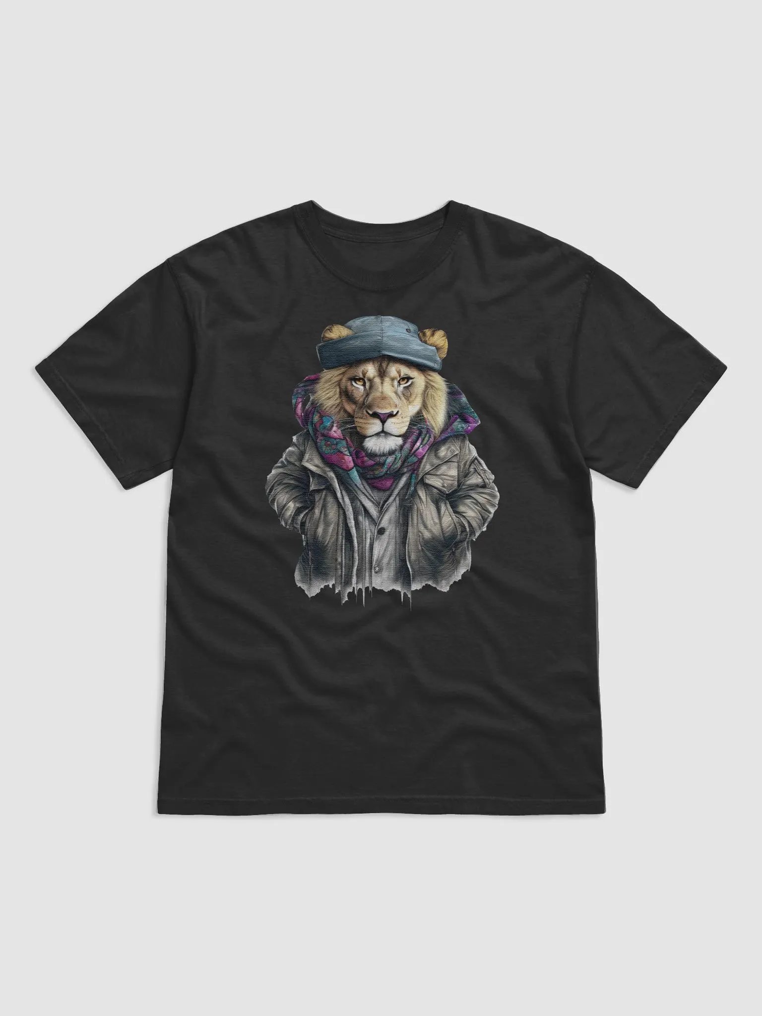 Lion wearing a jackets hat and a scarf product image (1)