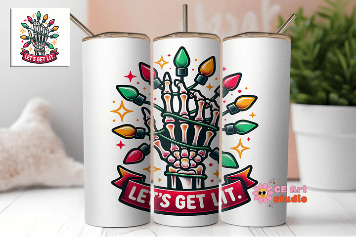 Let's Get Lit Skeleton Hand Tumbler Wrap PNG product image (1)