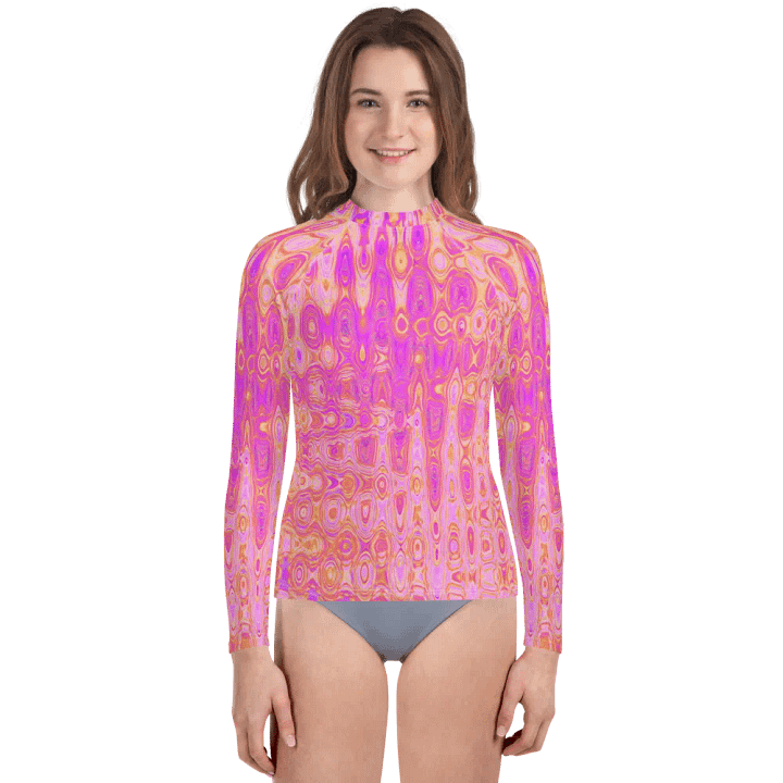 Cool Abstract Pink and Magenta Atomic Retro Zigzags Youth Rash Guard Shirt product image (2)