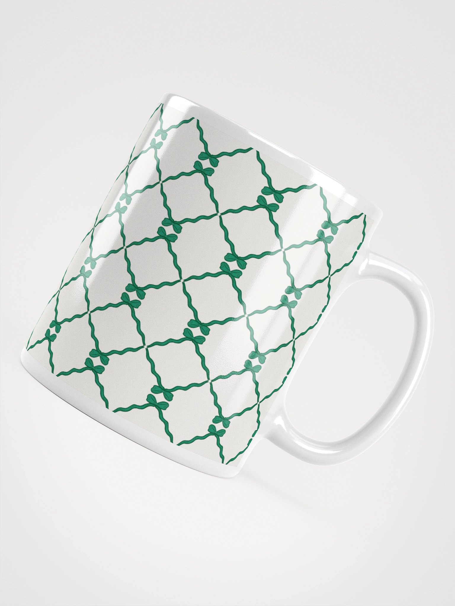 Bows and Ribbon Pattern Mug in White and Green product image (6)