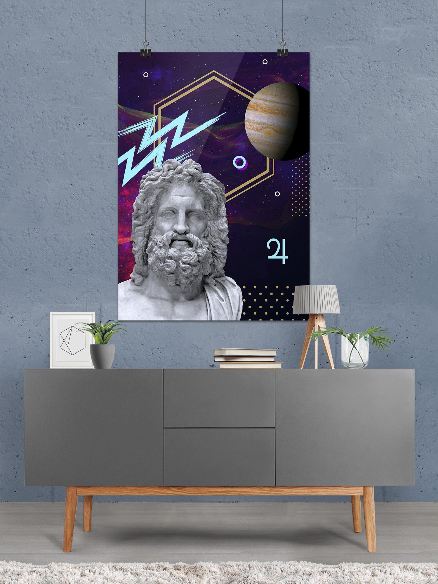 Vaporwave poster: Synthwave Gods and Planets - Jupiter (gr. Zeus) [synthwave/vaporwave/retrowave/cyberpunk] — aesthetic poster product image (2)