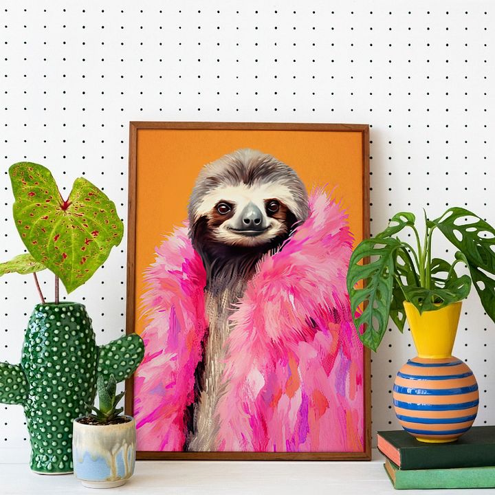 Anthropomorphic Sloth in Pink Fur Animal Portrait product image (2)
